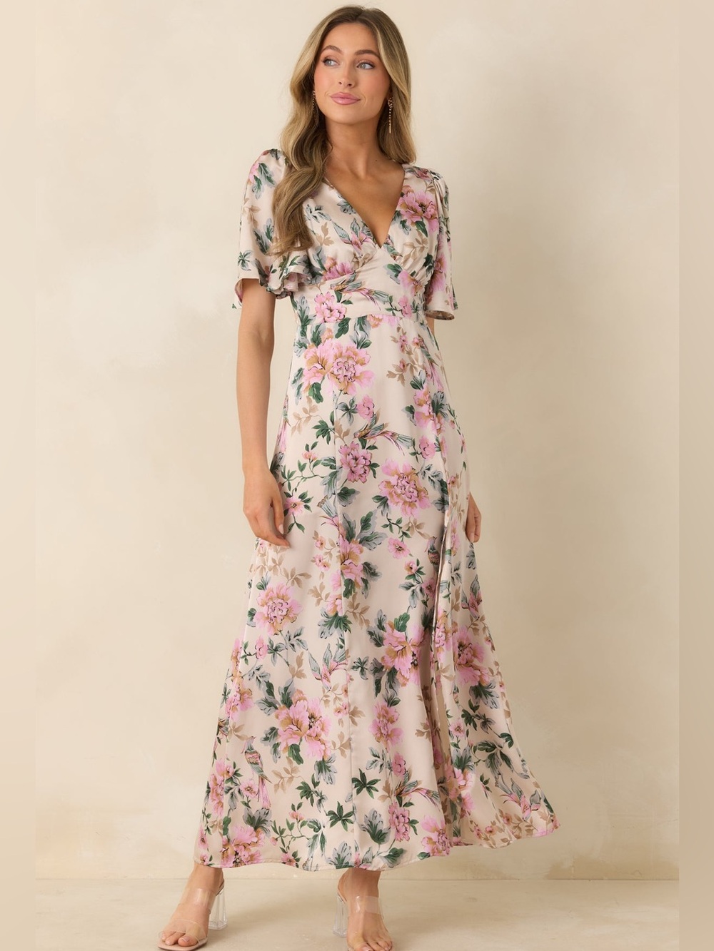 Dress Forum Morning Meadow Romance Floral Maxi Dress Ivory Pink Slit NWT Small - Picture 3 of 15